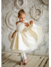 One Shoulder Ivory Pearl Beaded Flower Girl Dress